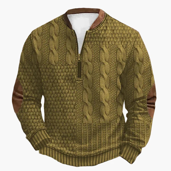 Stilla | Strikpullover med Fletter og Kvart Lynlås - Mode Fritidspullover til Efterår og Vinter