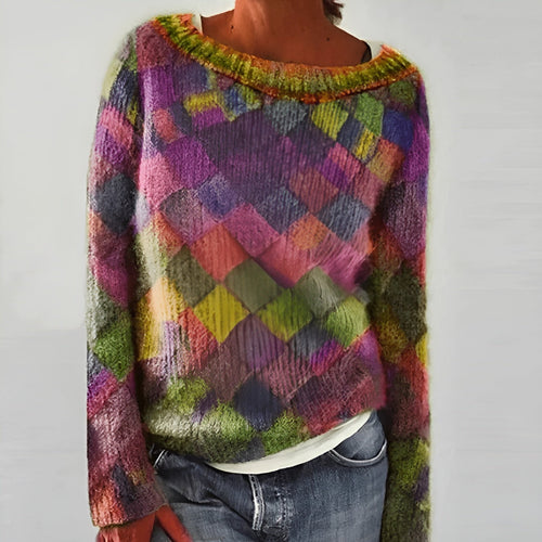 Stilla | Farverig Patchwork Vintertrøje