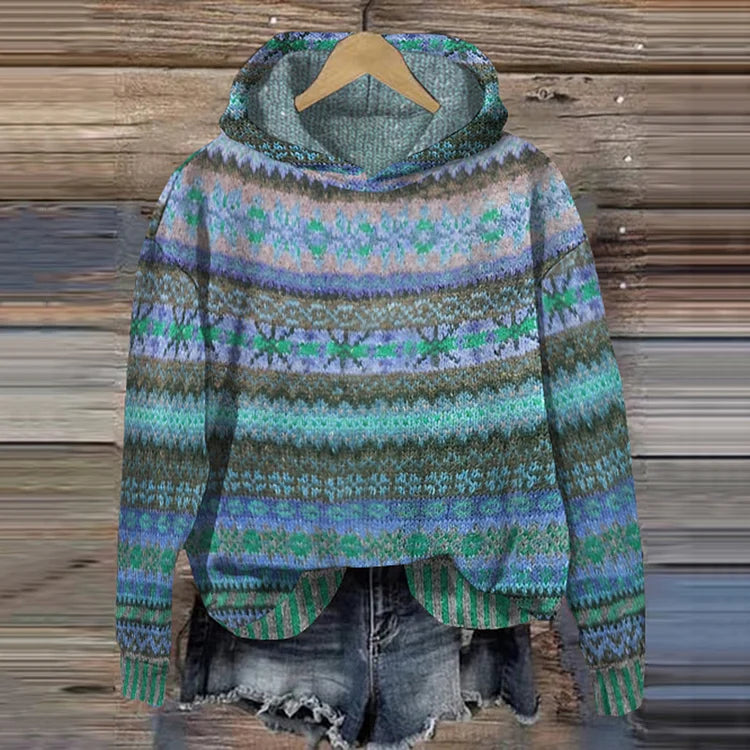 Stilla | Retro Etnoisk Hættepullover