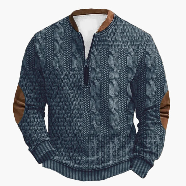 Stilla | Strikpullover med Fletter og Kvart Lynlås - Mode Fritidspullover til Efterår og Vinter