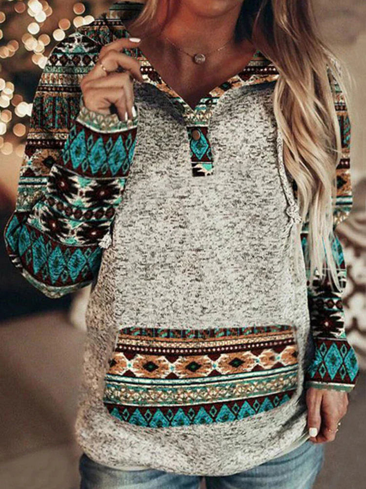 Stilla | Etnisk Retro Pullover Med Hætte