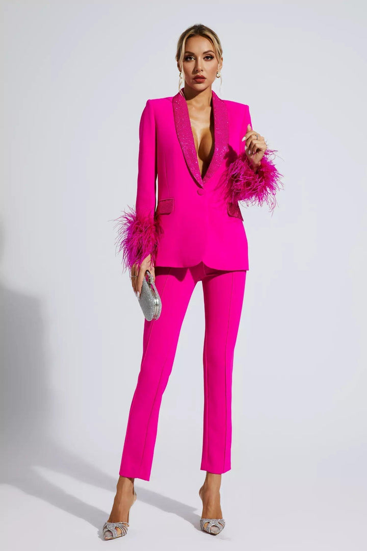 Stilla | Blazer Sæt med Diamant og Fjerdetaljer