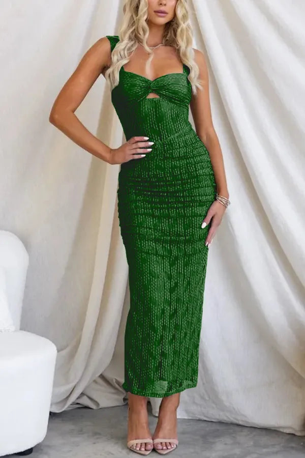 Stilla | Mesh Maxi Kjole Med Flæser