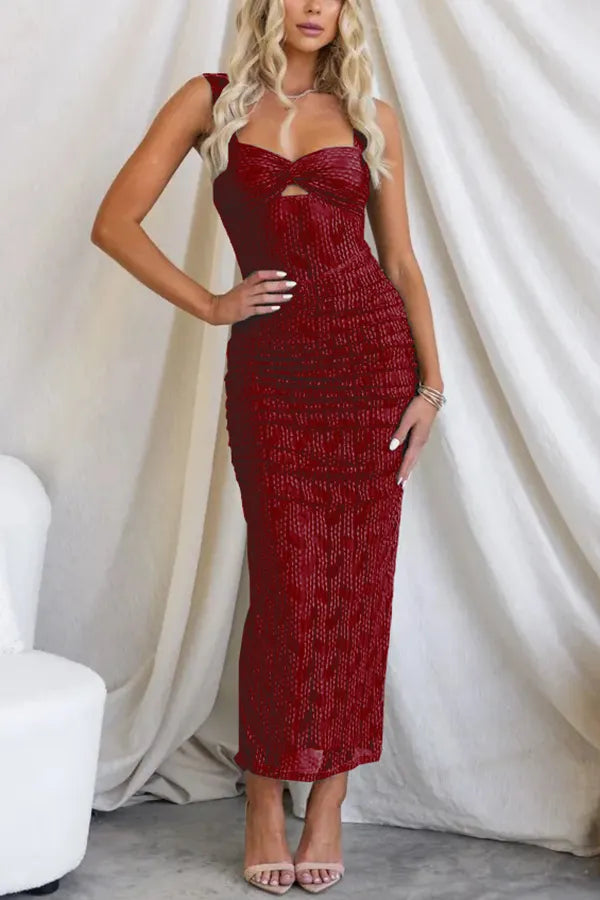 Stilla | Mesh Maxi Kjole Med Flæser