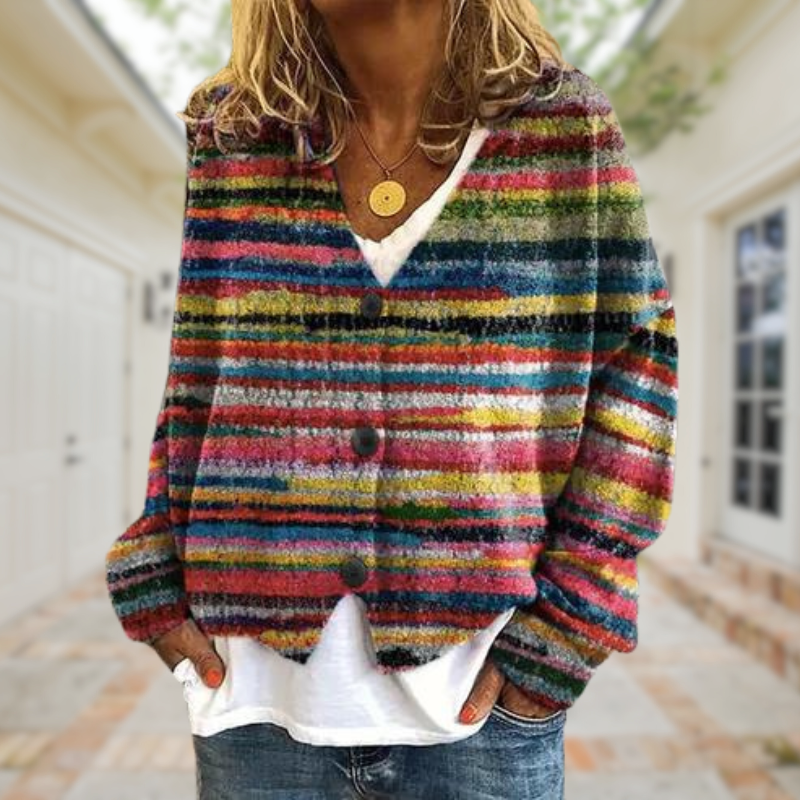 Stilla | Mode, Trykt Cardigan med V-Udskæring og Knapper