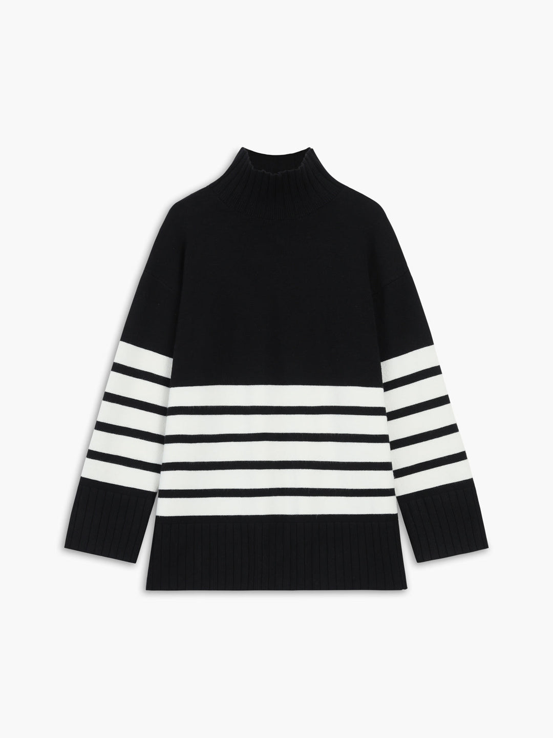 Stilla | Stribet Pullover Med Spaltkrave