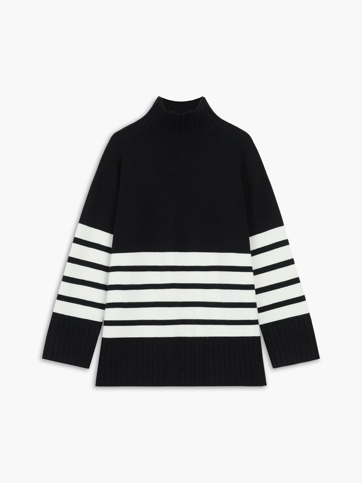 Stilla | Stribet Pullover Med Spaltkrave