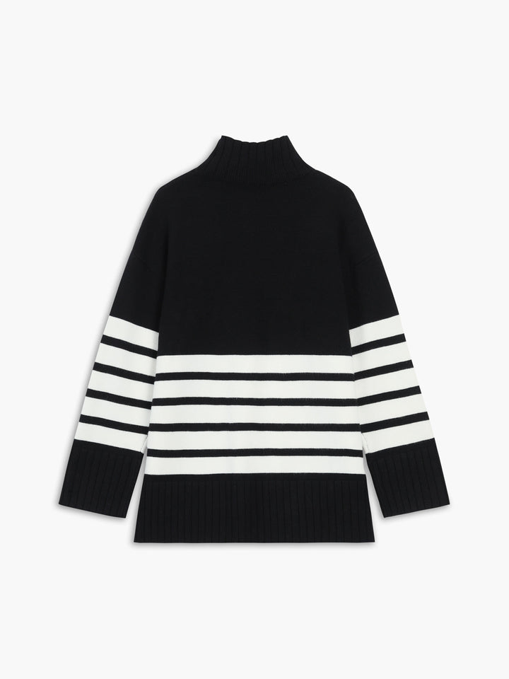Stilla | Stribet Pullover Med Spaltkrave