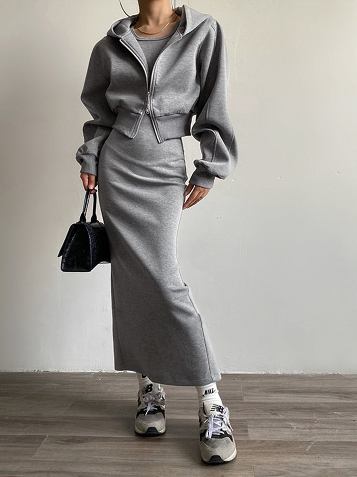 Stilla | Langærmet Zip Crop Hoodie