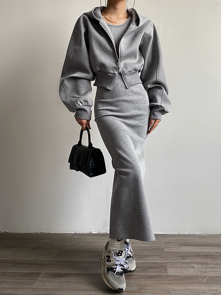 Stilla | Langærmet Zip Crop Hoodie