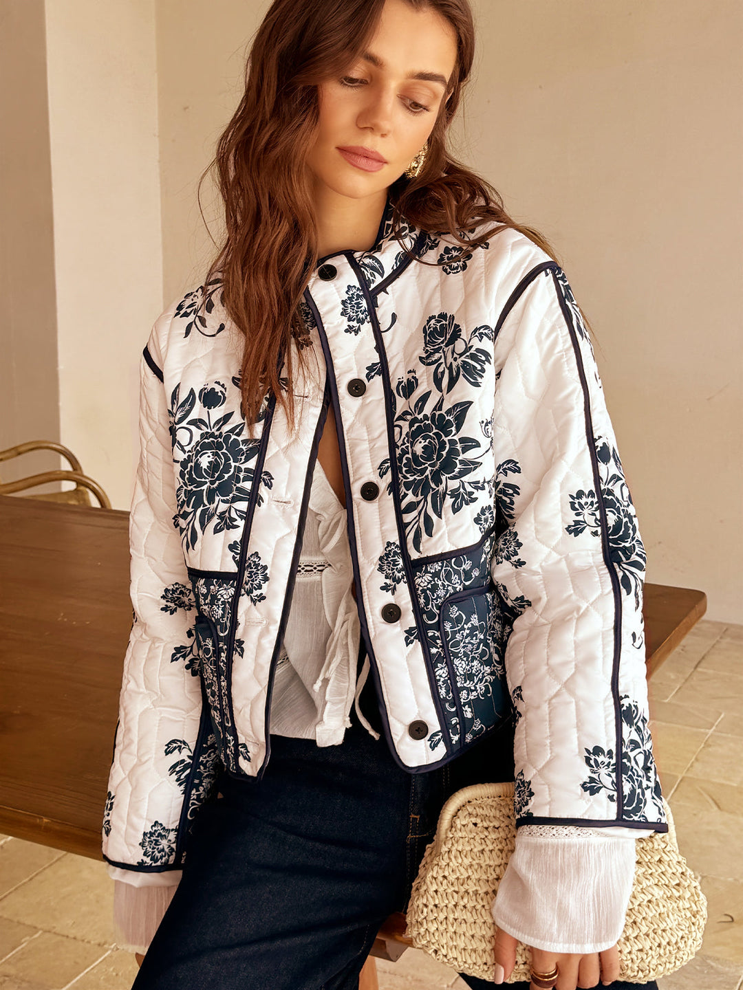 Stilla | Couture Boheme Trykt Lynlås Løs Frakke Regelmæssig Pasform Essentiel