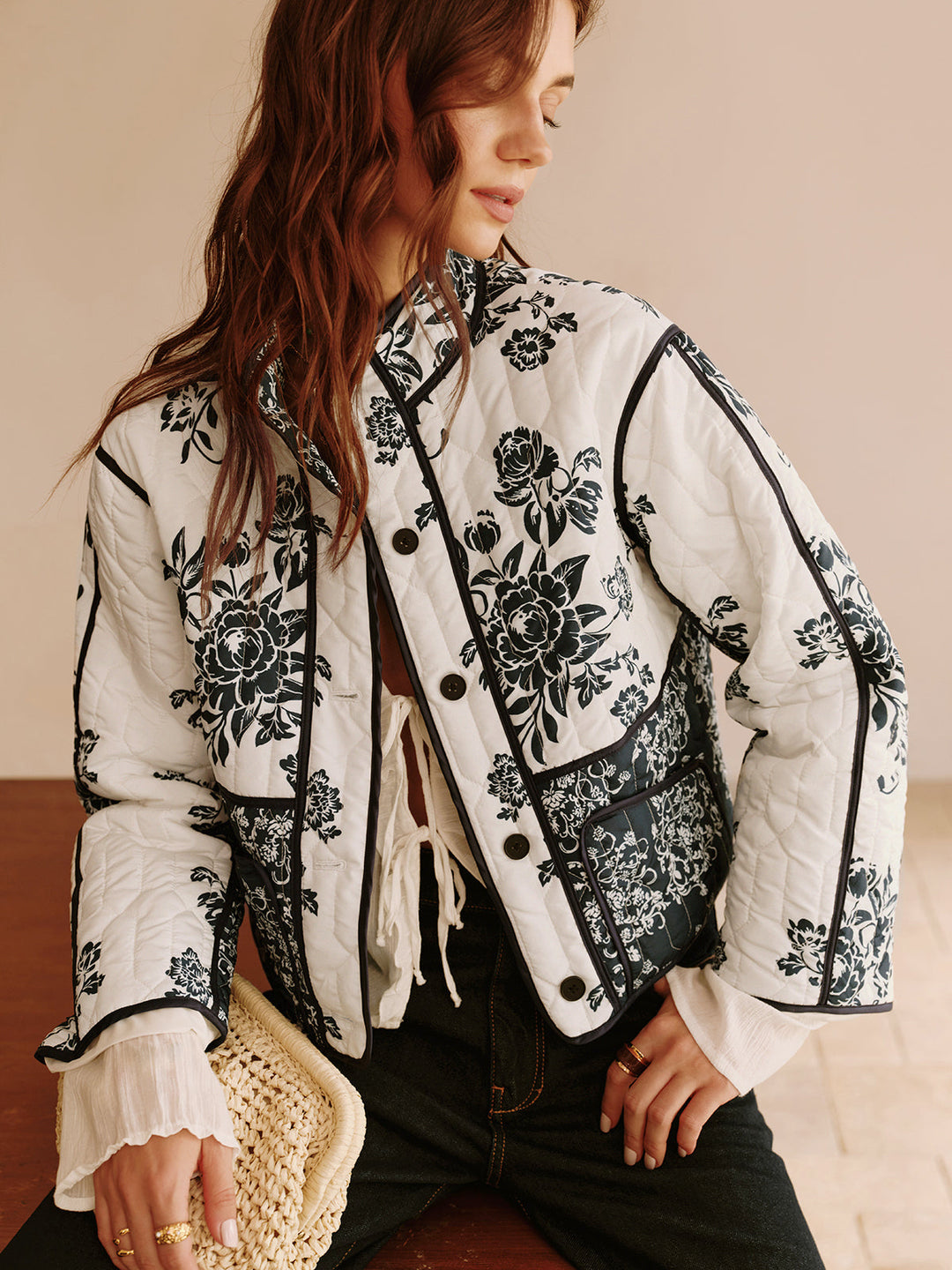 Stilla | Couture Boheme Trykt Lynlås Løs Frakke Regelmæssig Pasform Essentiel