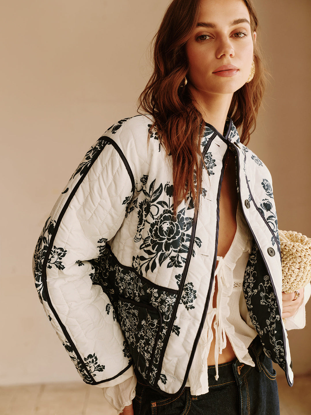 Stilla | Couture Boheme Trykt Lynlås Løs Frakke Regelmæssig Pasform Essentiel