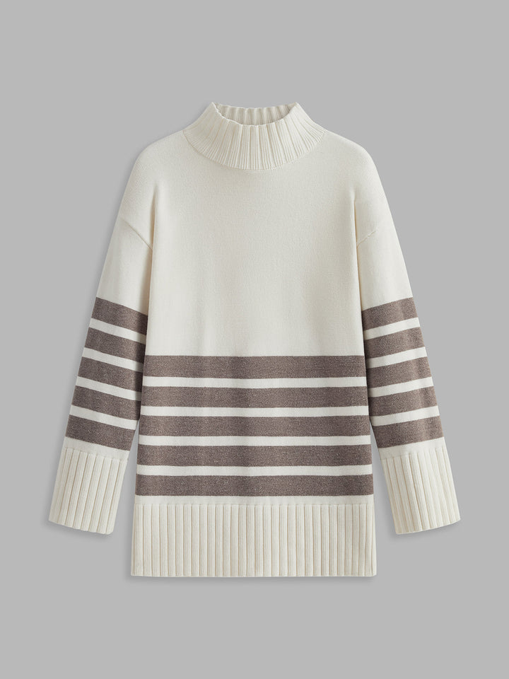 Stilla | Stribet Pullover Med Spaltkrave