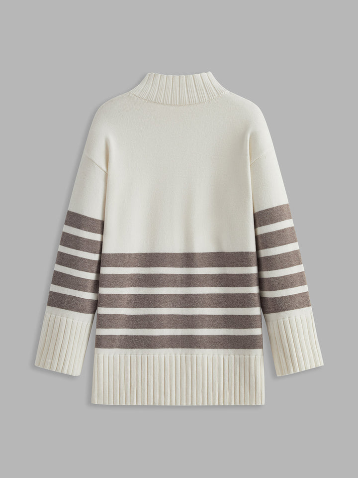 Stilla | Stribet Pullover Med Spaltkrave