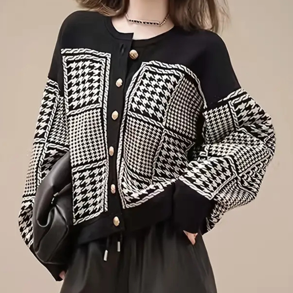 Stilla | Tidsløs Houndstooth Cardigan til Kvinder