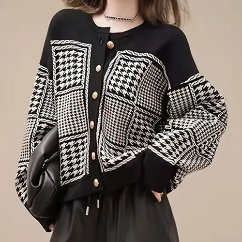 Stilla | Tidsløs Houndstooth Cardigan til Kvinder