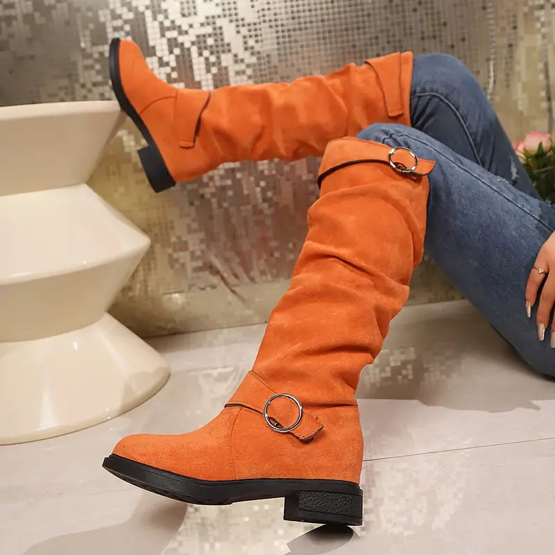 Stilla | Dame Chunky Heel Slouchy Knæstøvler