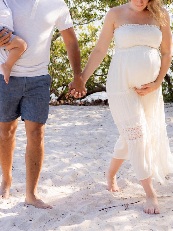 Stilla | Hvid Strand Broderi Volanger Fryns Maxi Kjoler Gravid Til Fotoshoots