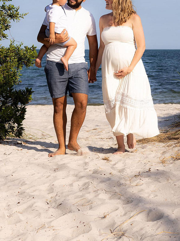 Stilla | Hvid Strand Broderi Volanger Fryns Maxi Kjoler Gravid Til Fotoshoots