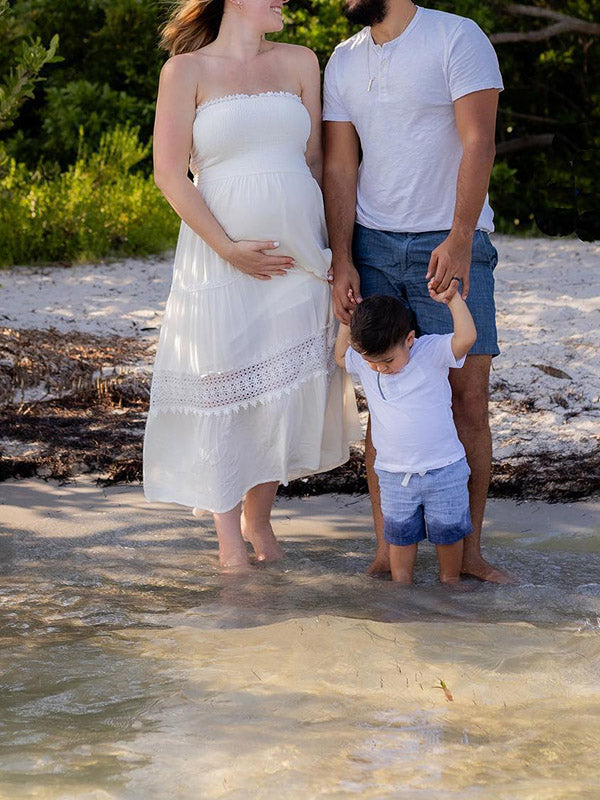 Stilla | Hvid Strand Broderi Volanger Fryns Maxi Kjoler Gravid Til Fotoshoots