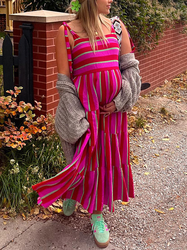 Stilla | Rosa Rossa Strand Enkel Og Casual Stribet Unterkjole Papillon Maxi Maternity Kjoler