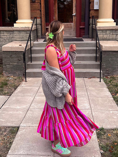 Stilla | Rosa Rossa Strand Enkel Og Casual Stribet Unterkjole Papillon Maxi Maternity Kjoler