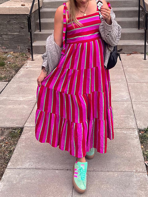 Stilla | Rosa Rossa Strand Enkel Og Casual Stribet Unterkjole Papillon Maxi Maternity Kjoler