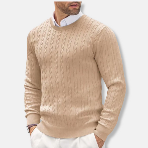 Stilla | Slim Fit Finstrik Rundhals Struktur i Kabelstrik
