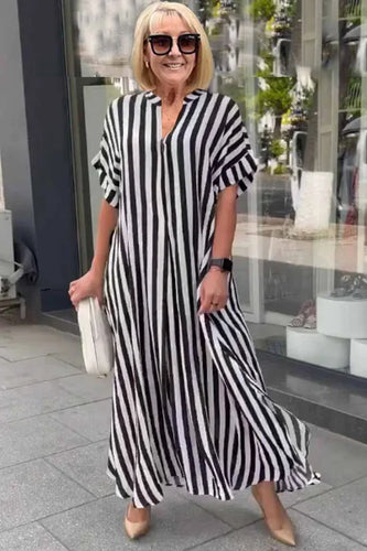 Stilla | Boho Kjole Med Korte Ærmer Og Stribet Split Vest
