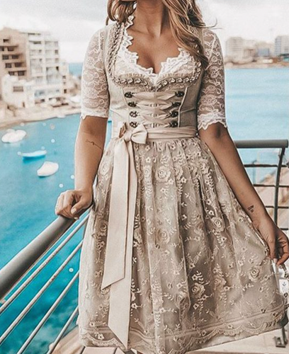 Stilla | Beige Oktoberfestkjole Med Linning