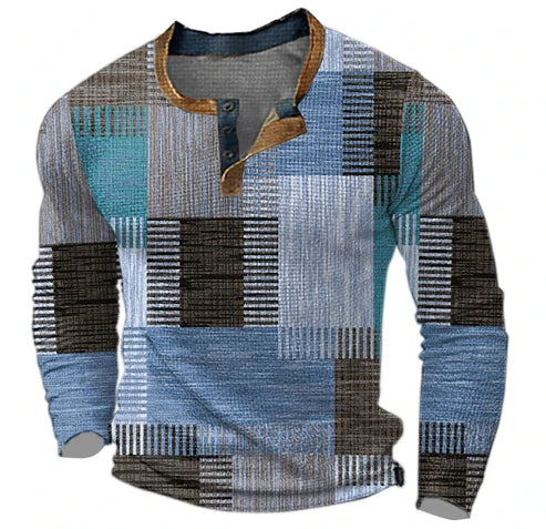 Stilla | Patchwork Striktrøje - Moderne Henley-Stil til Efterår & Vinter
