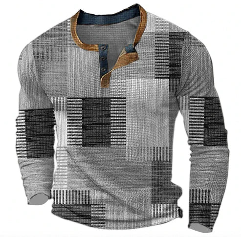 Stilla | Patchwork Striktrøje - Moderne Henley-Stil til Efterår & Vinter