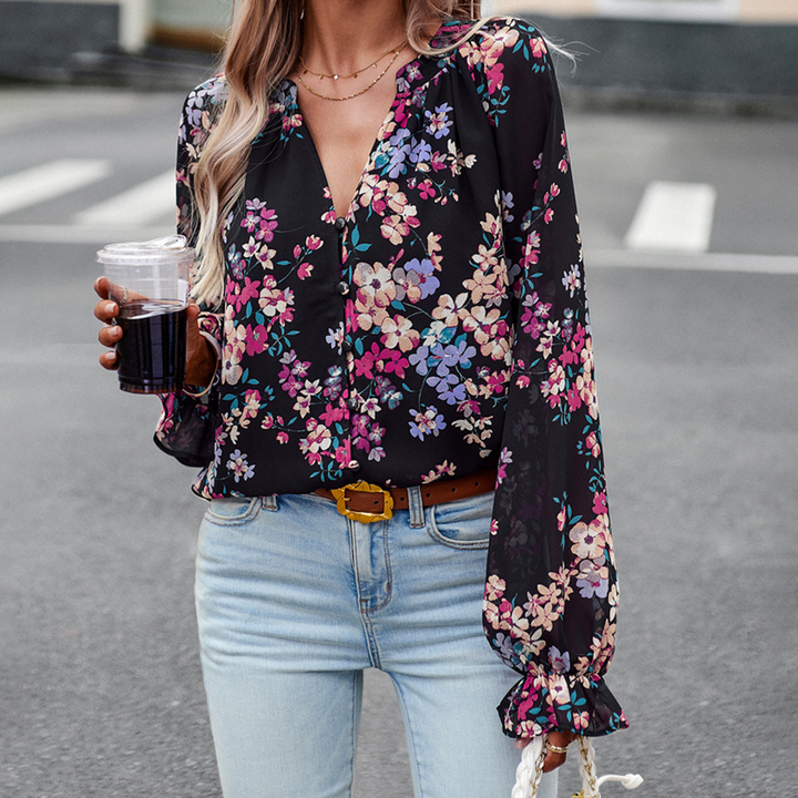 Stilla | Bluse Blomsterprint Langærmet Bluse