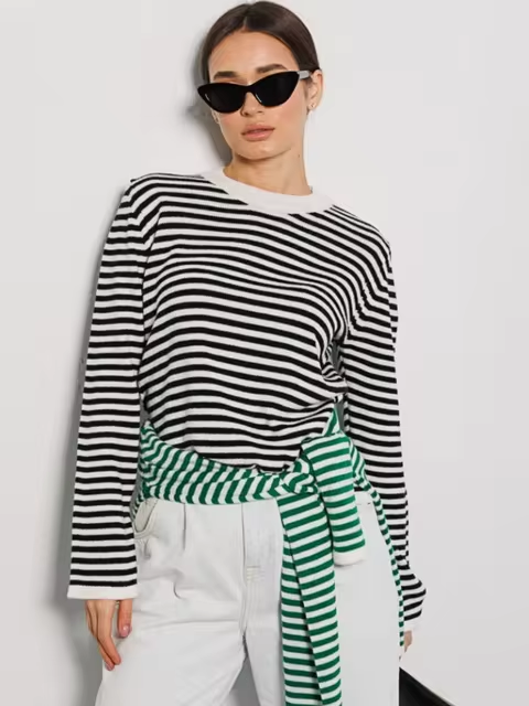 Stilla | Stribet Rundhalset Sweater