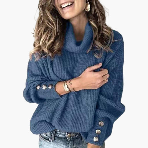 Stilla | Pullover med Rullekrave og Knapdetaljer - Fashionabel Fritids Strikpullover