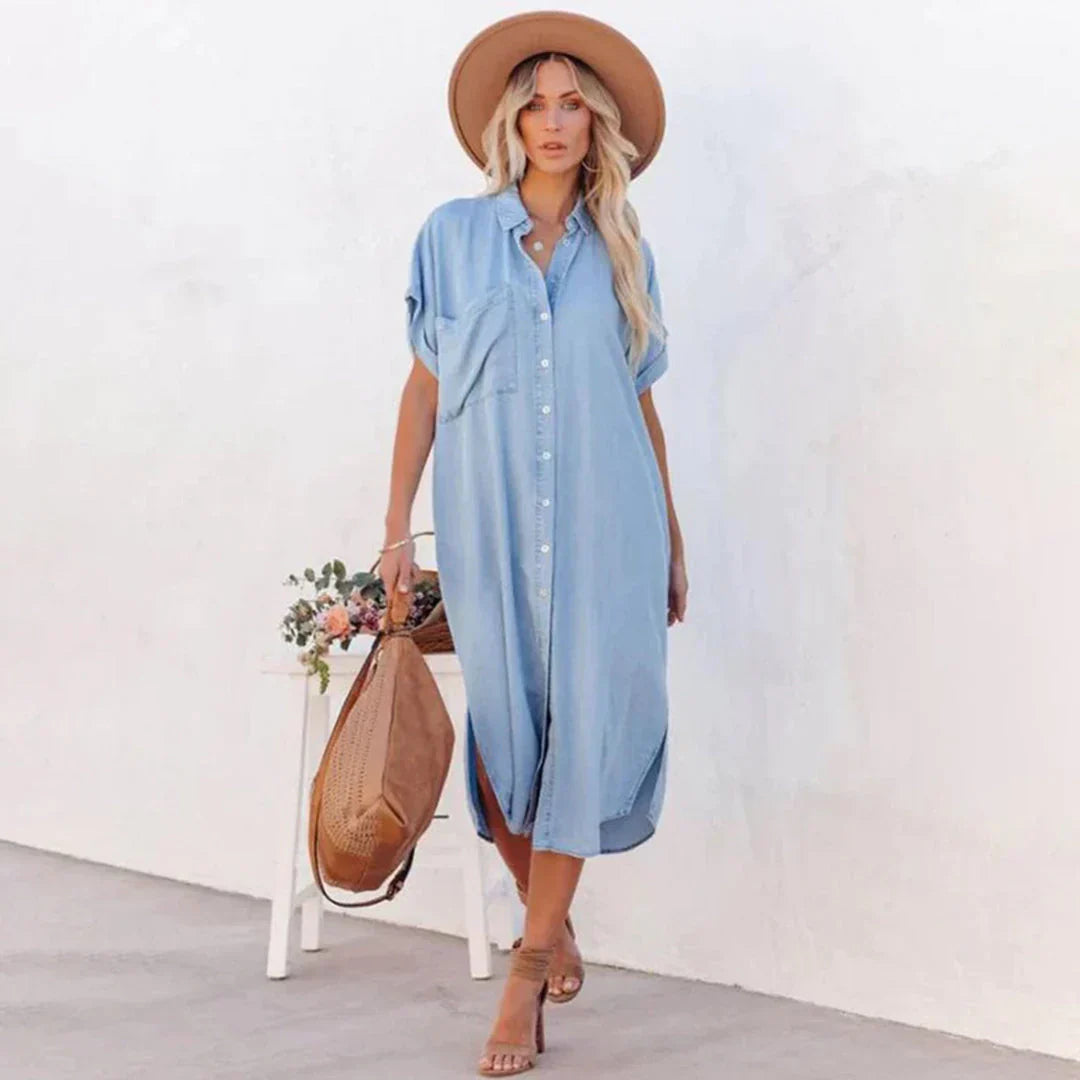Stilla | Afslappet Knapned Denim Midi Kjole