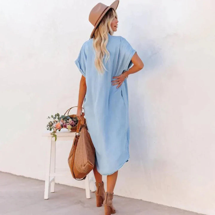 Stilla | Afslappet Knapned Denim Midi Kjole