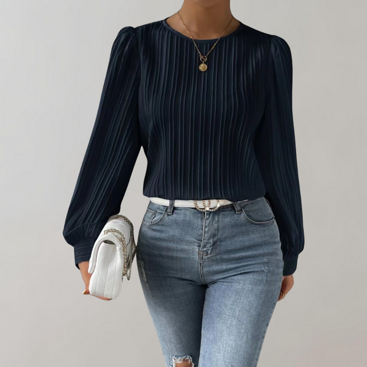 Stilla | Elegant Damebluse med Rundhalset og Lange Ærmer