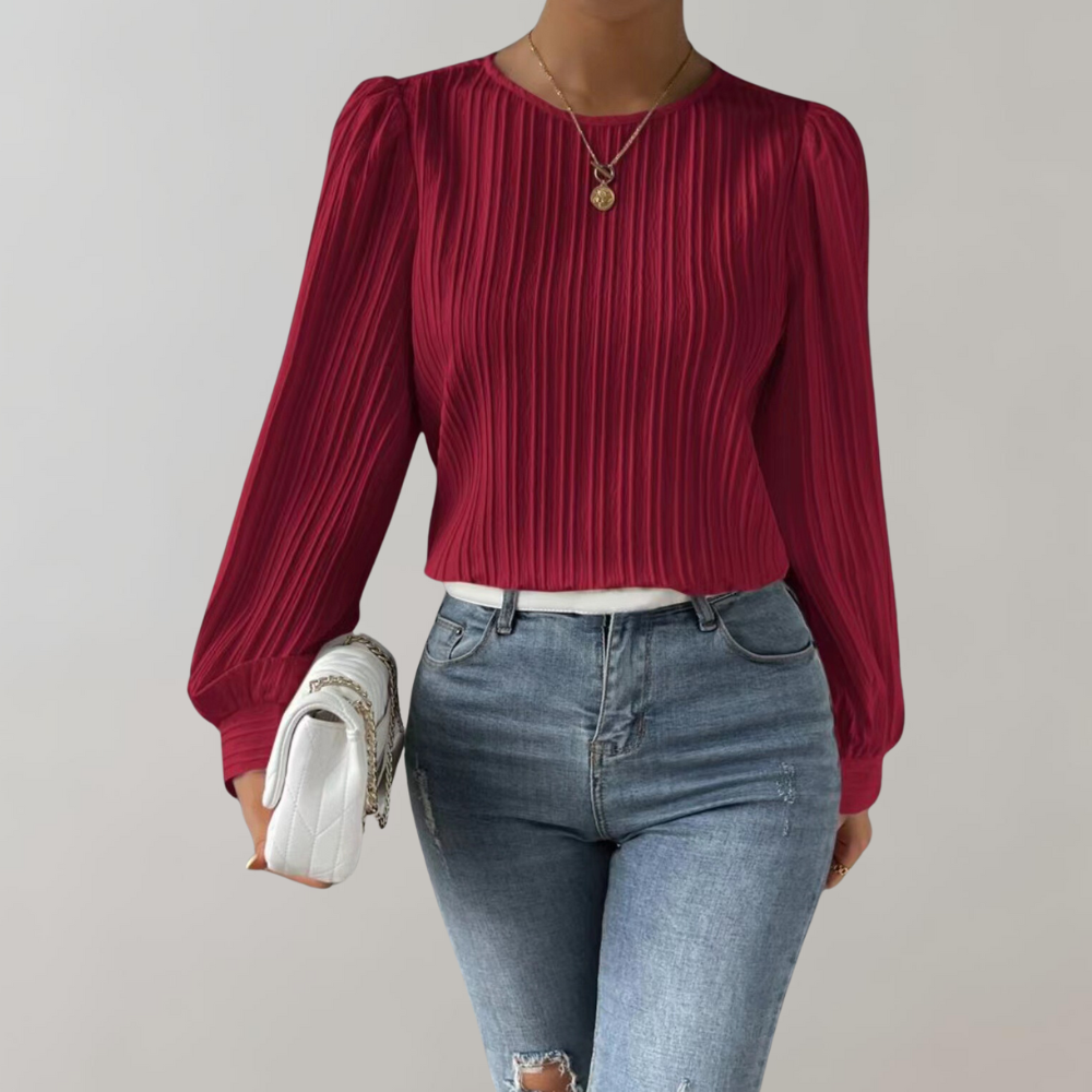 Stilla | Elegant Damebluse med Rundhalset og Lange Ærmer