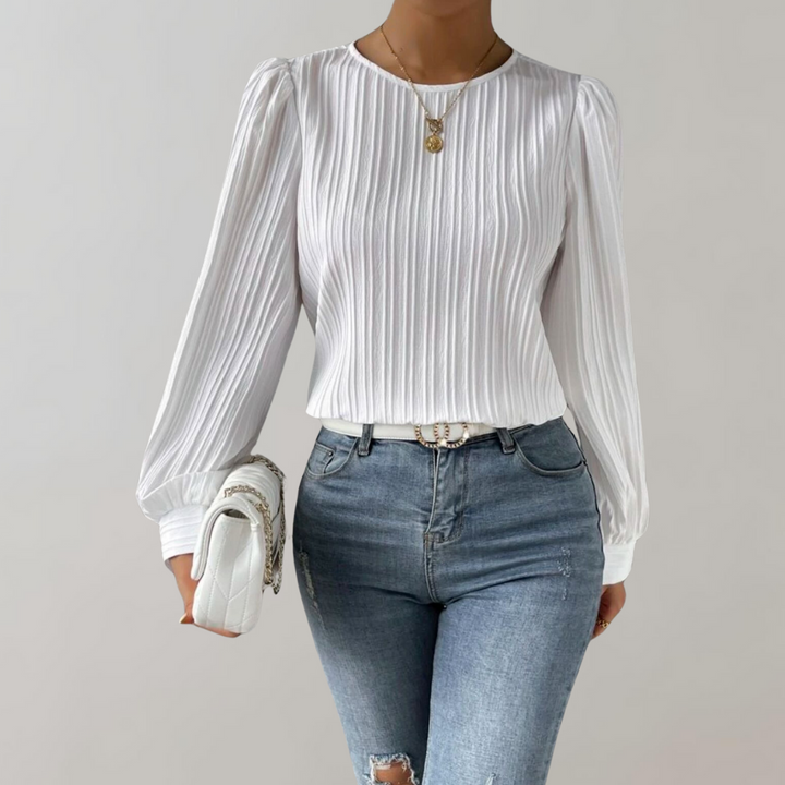 Stilla | Elegant Damebluse med Rundhalset og Lange Ærmer