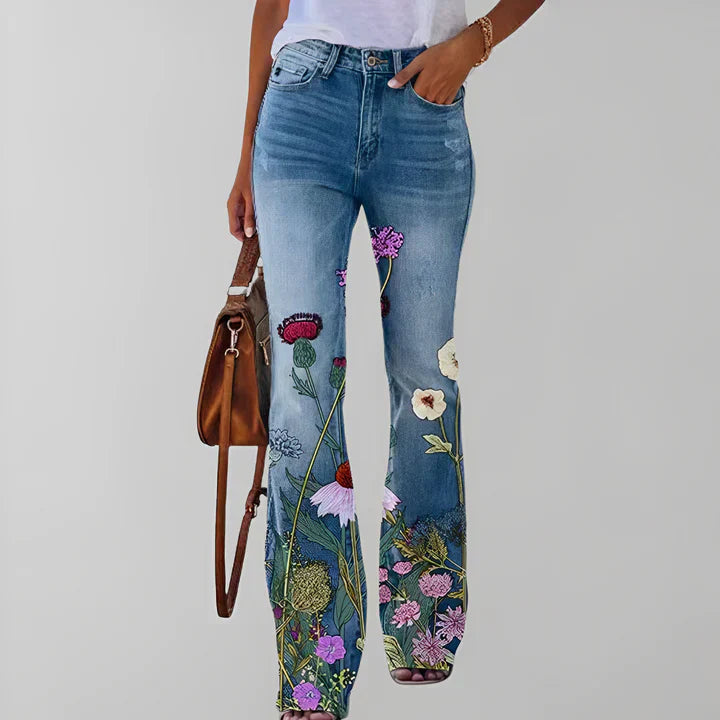 Stilla | Lige Jeans med Blomsterprint