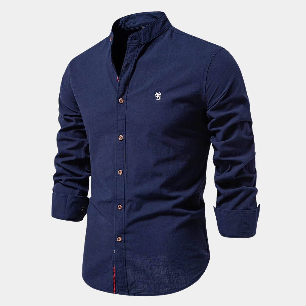 Stilla | Slim Fit Åndbart materiale Ståkrave Knapper med kontrastdetaljer