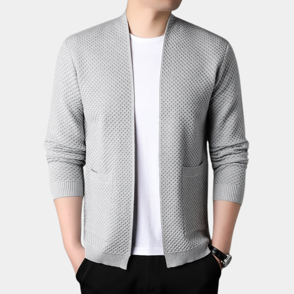 Stilla | Slim Fit Strikket Tekstur Åben Foran Ribbet Kanter Lommer