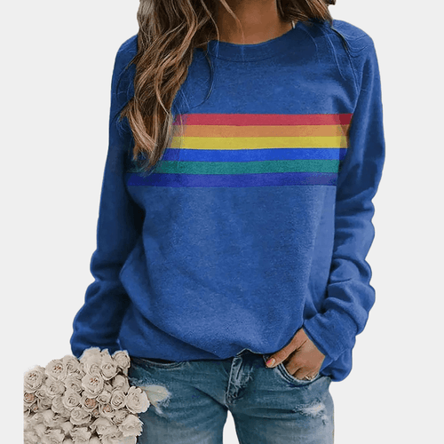 Stilla | Farverig Stribet Rundhalset Sweater