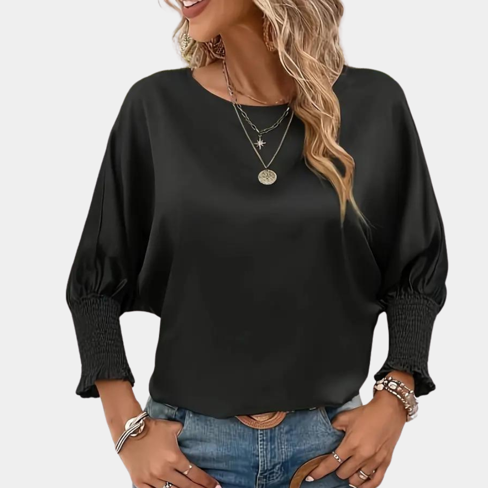 Stilla | Elegant Damebluse Med Rund Udsnit