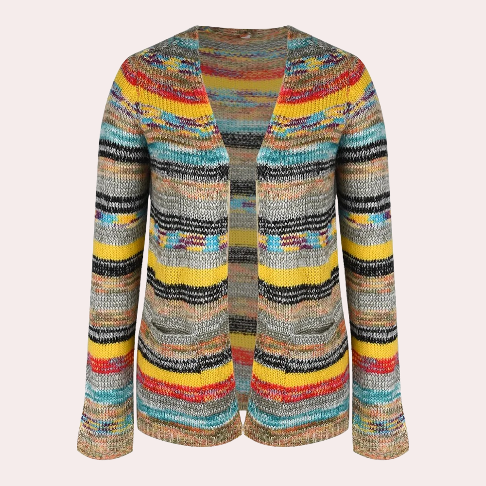 Stilla | Farverig Strikcardigan med V-Hals