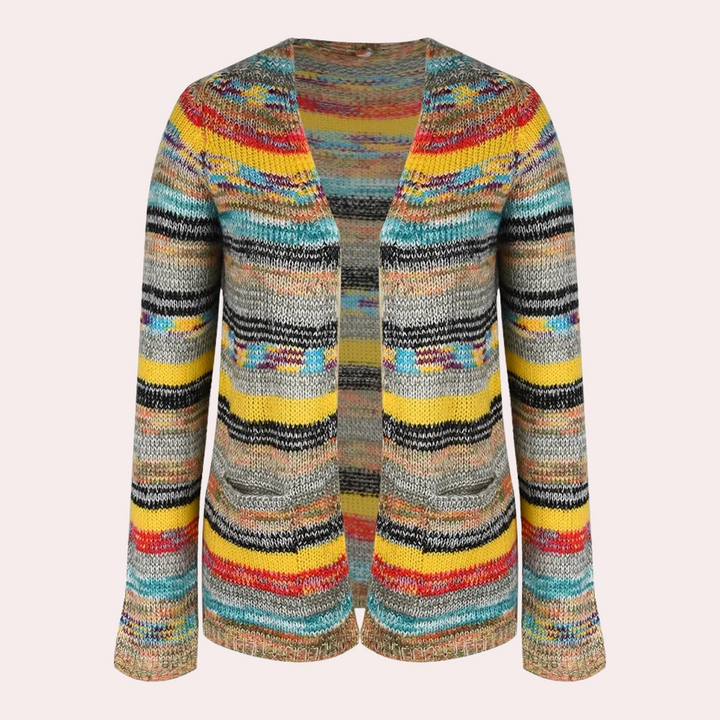 Stilla | Farverig Strikcardigan med V-Hals