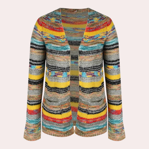 Stilla | Farverig Strikcardigan med V-Hals