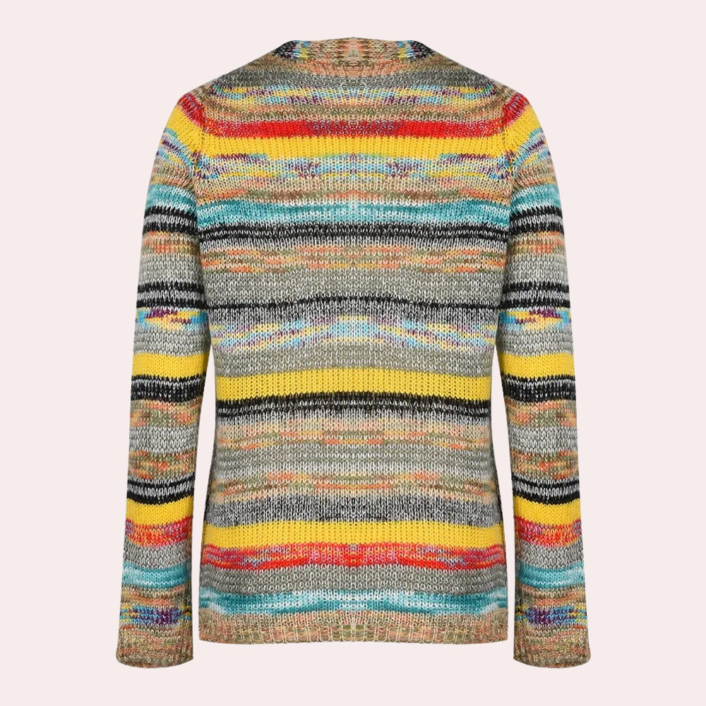 Stilla | Farverig Strikcardigan med V-Hals